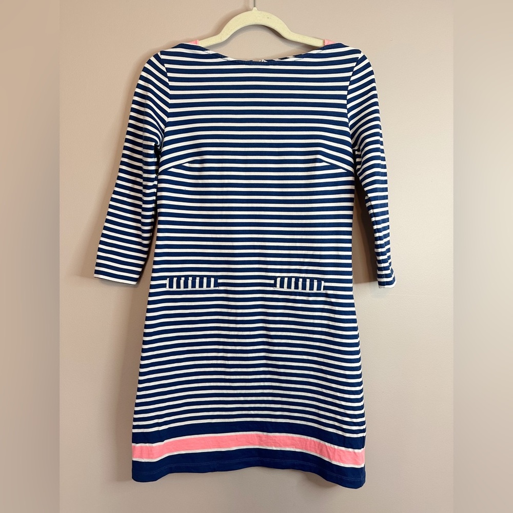Lilly Pulitzer Striped Short Blue White Pink 3/4 Sleeve Dress Size XS